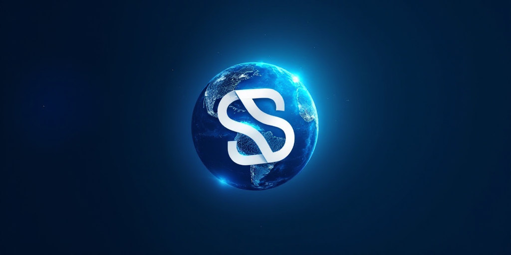 a logo for deep seek with a blue background and a blue earth in the background with a white logo, Ce