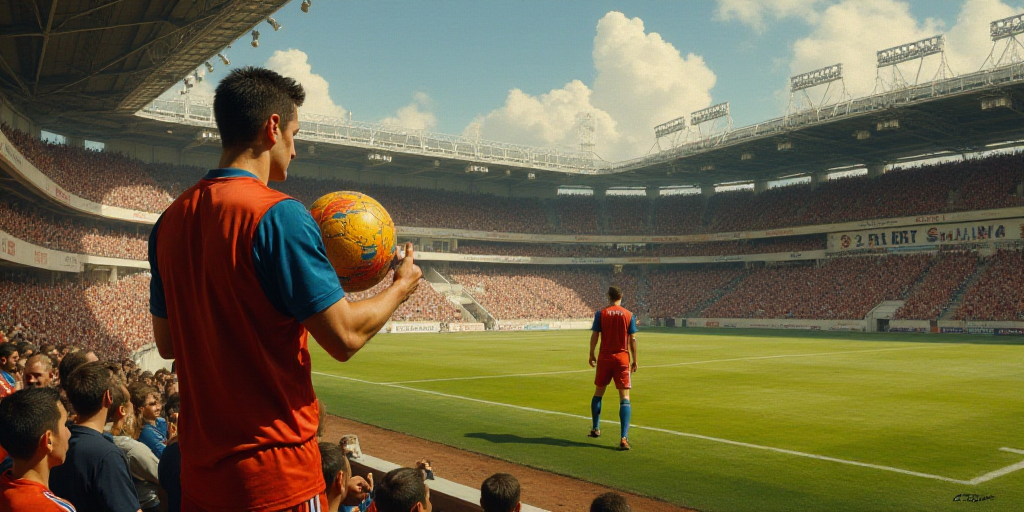 a man holding a ball in his hand while another man looks on from the sidelines of a stadium, Carlos