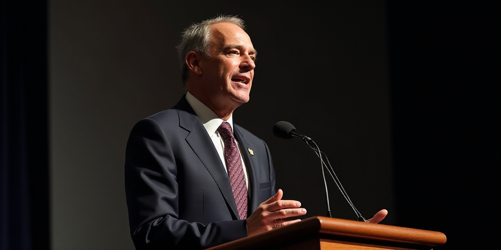 a man in a suit and tie giving a speech at a podium with a microphone in front of him, David Park, h