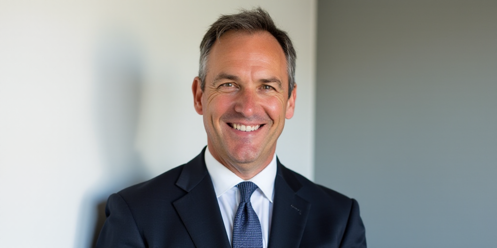 a man in a suit and tie smiling for a picture with a white background and a gray wall behind him, Al