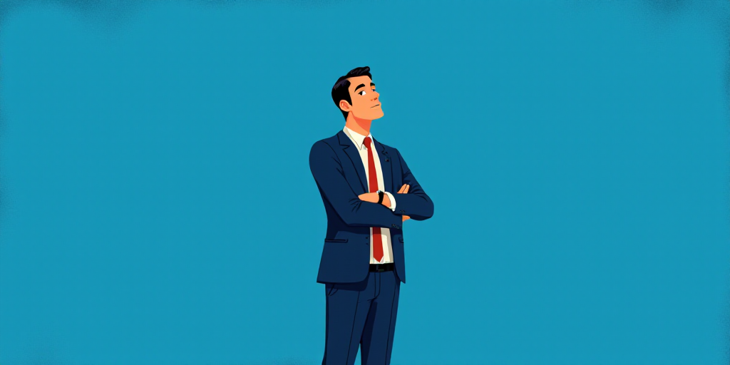a man in a suit and tie standing with his arms crossed in front of him, with a blue background, Carl