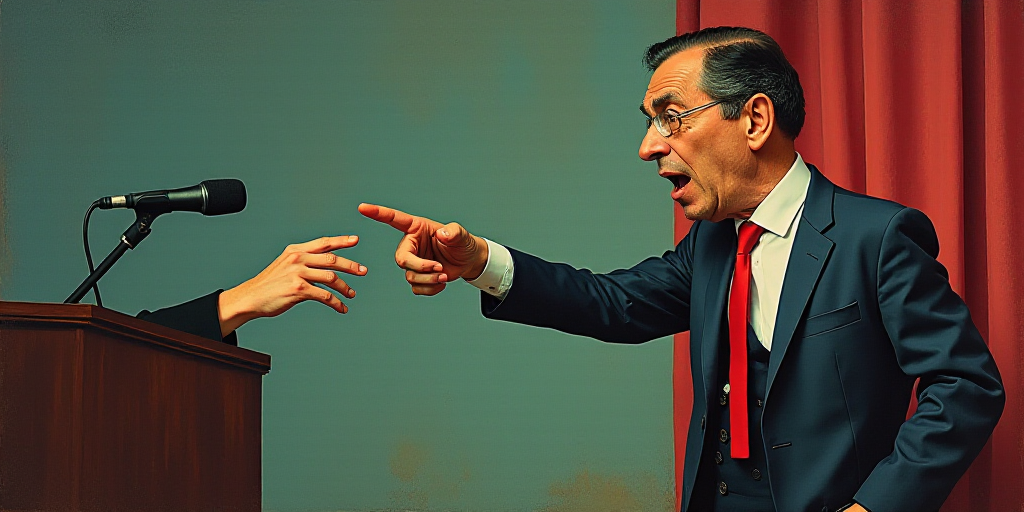 a man in a suit and tie standing in front of a microphone and pointing to someone's hand, Carlos Cat