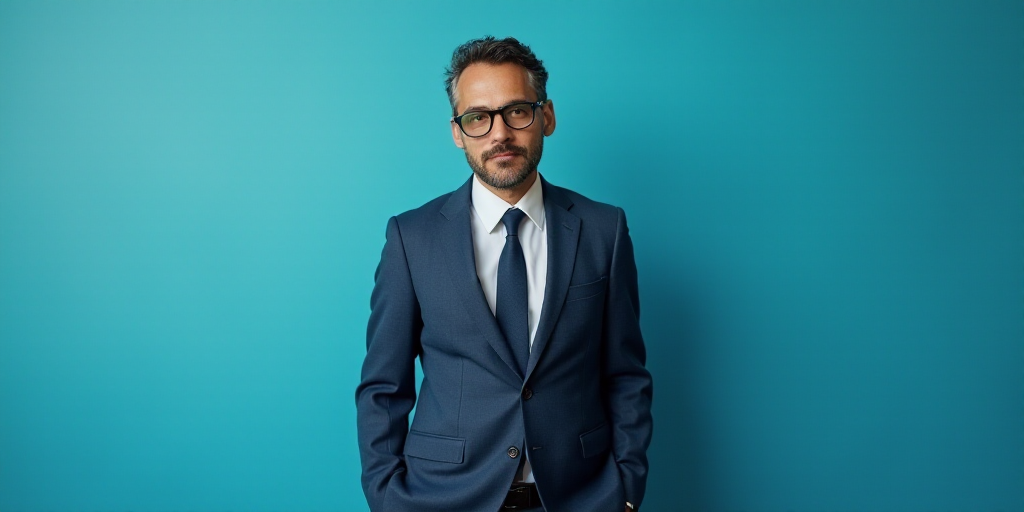 a man in a suit and tie standing in front of a blue background with a caption that reads el paso ros