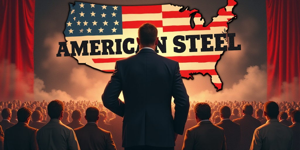a man in a suit and tie standing on a stage with a crowd of people behind him and a sign that says a