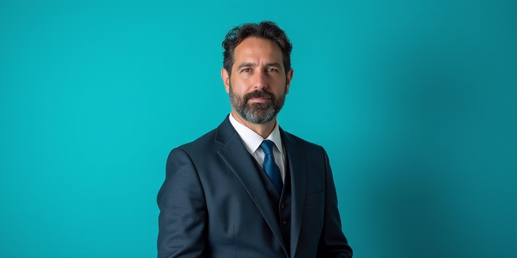 a man in a suit and tie standing in front of a blue background with a caption that reads el paso ros