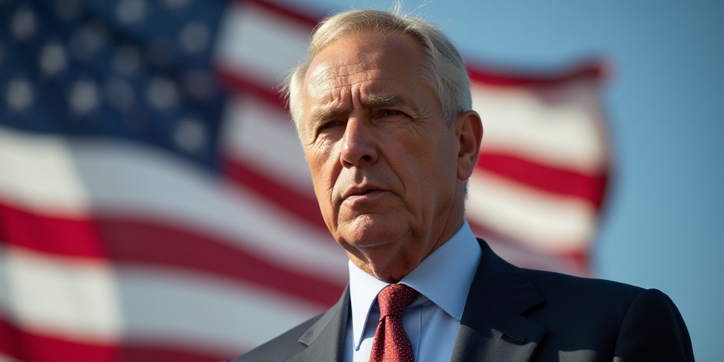 a man in a suit and tie standing in front of a flag and a flag pole in the background, Donald Roller
