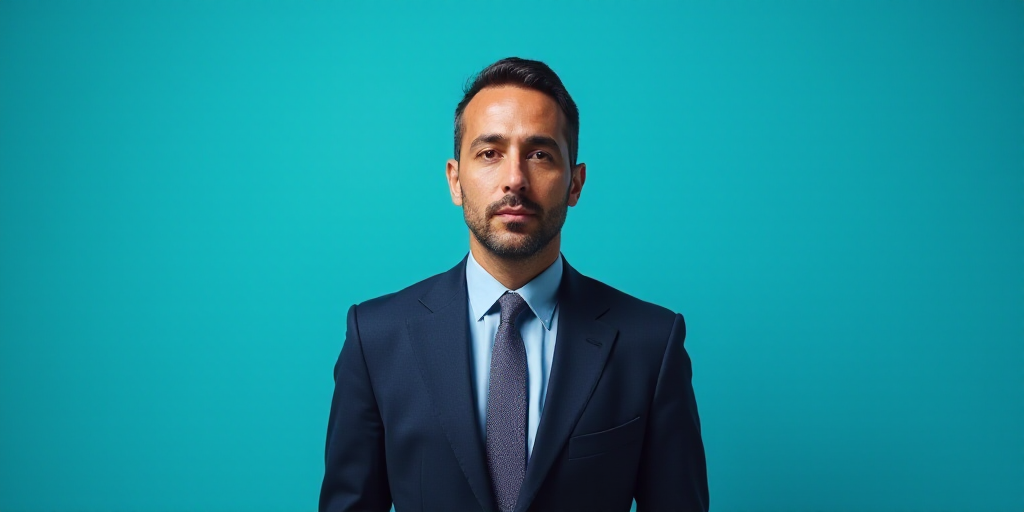a man in a suit and tie standing in front of a blue background with a caption that reads el paso ros