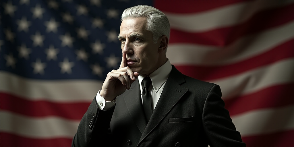a man in a suit and tie standing in front of a flag and holding a finger to his mouth, Estuardo Mald