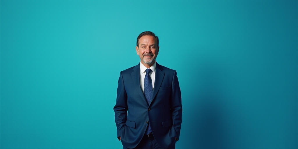 a man in a suit and tie standing in front of a blue background with a caption that reads el paso ros
