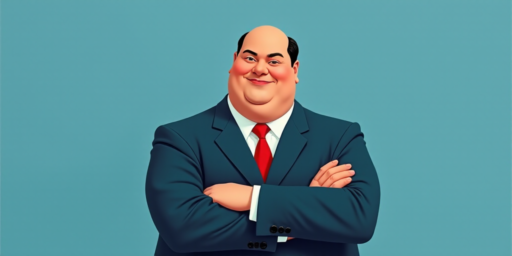 a man in a suit and tie with his arms crossed and his arms crossed, with a blue background, Fernando