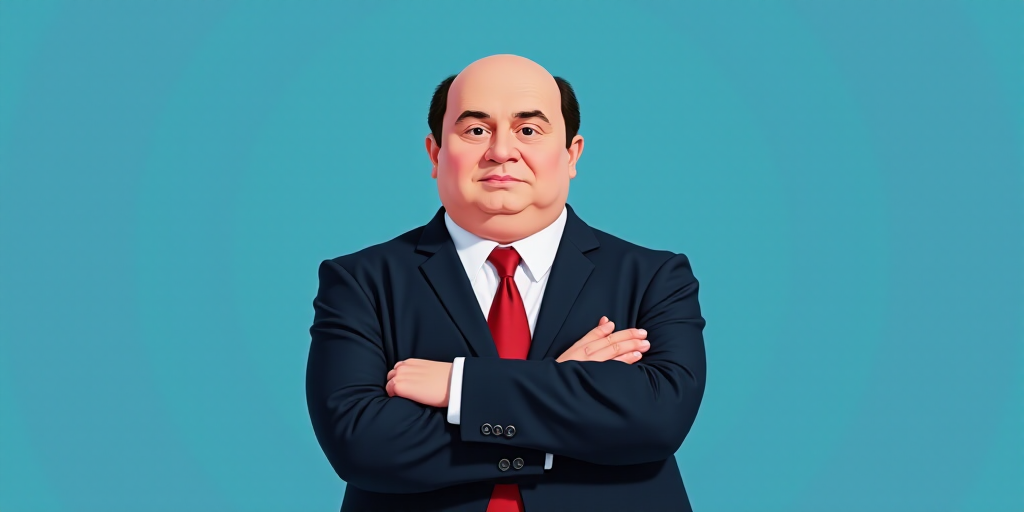 a man in a suit and tie with his arms crossed and his arms crossed, with a blue background, Fernando