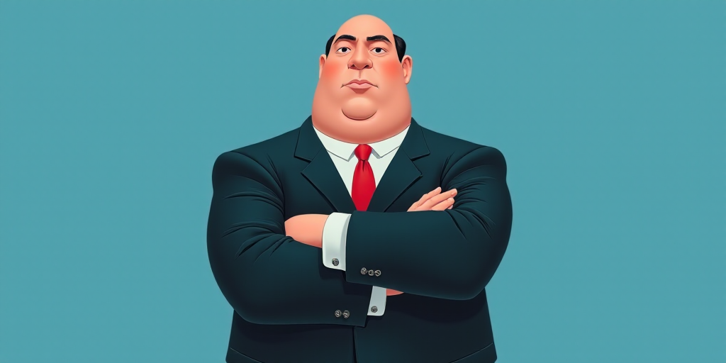 a man in a suit and tie with his arms crossed and his arms crossed, with a blue background, Fernando