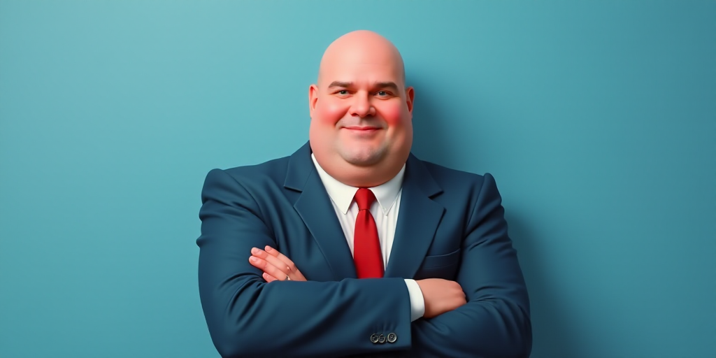 a man in a suit and tie with his arms crossed and his arms crossed, with a blue background, Fernando
