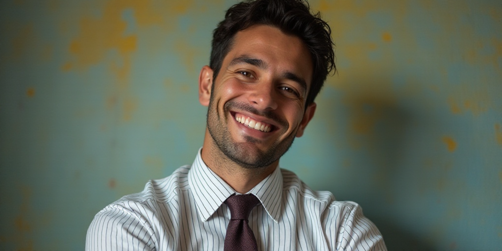 a man in a tie is smiling for the camera with a caption in spanish above him that reads, enrique cam