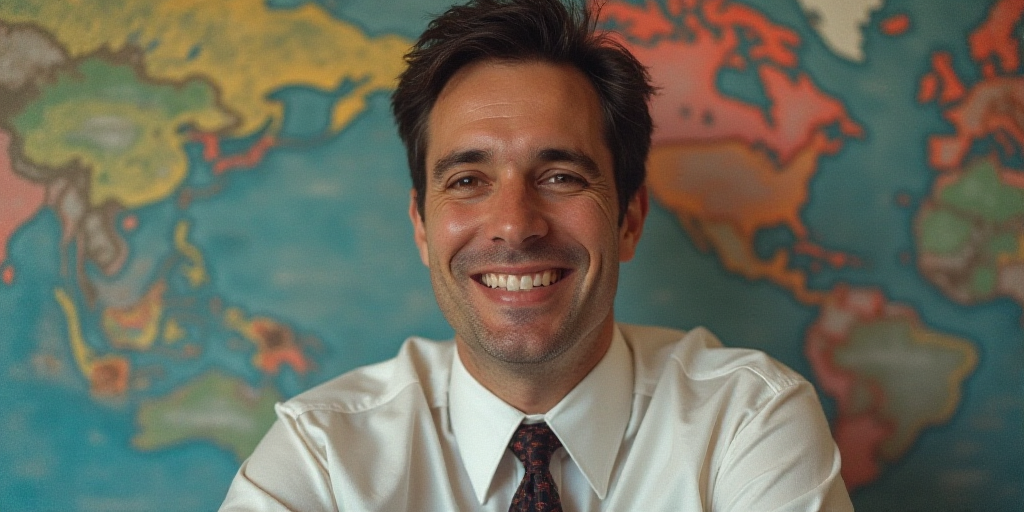 a man in a tie is smiling for the camera with a caption in spanish above him that reads, enrique cam