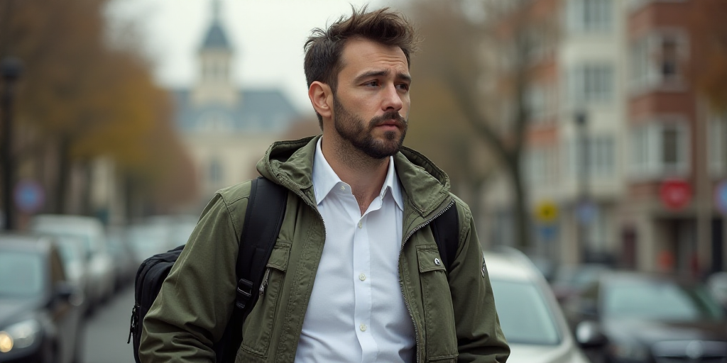 a man in a white shirt and a man in a white shirt and a camouflage jacket and a backpack, Frances Je