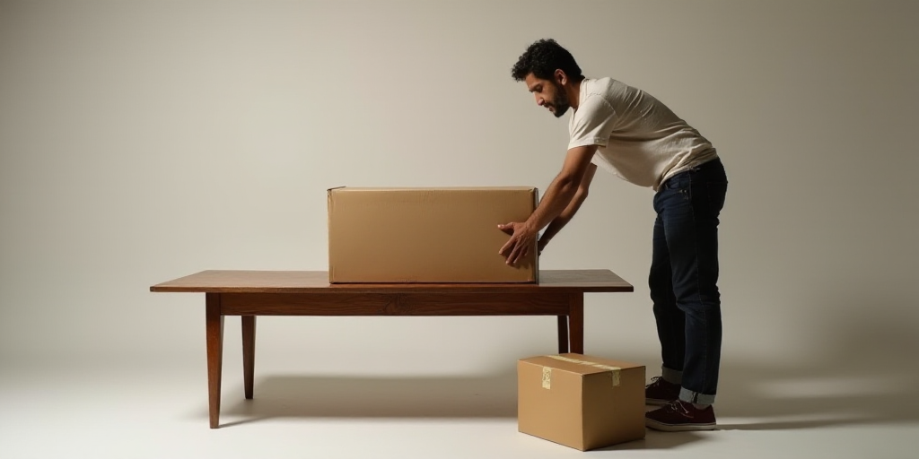 a man is putting a box on top of a table with a box on it and a box on the floor, Federico Uribe, ig