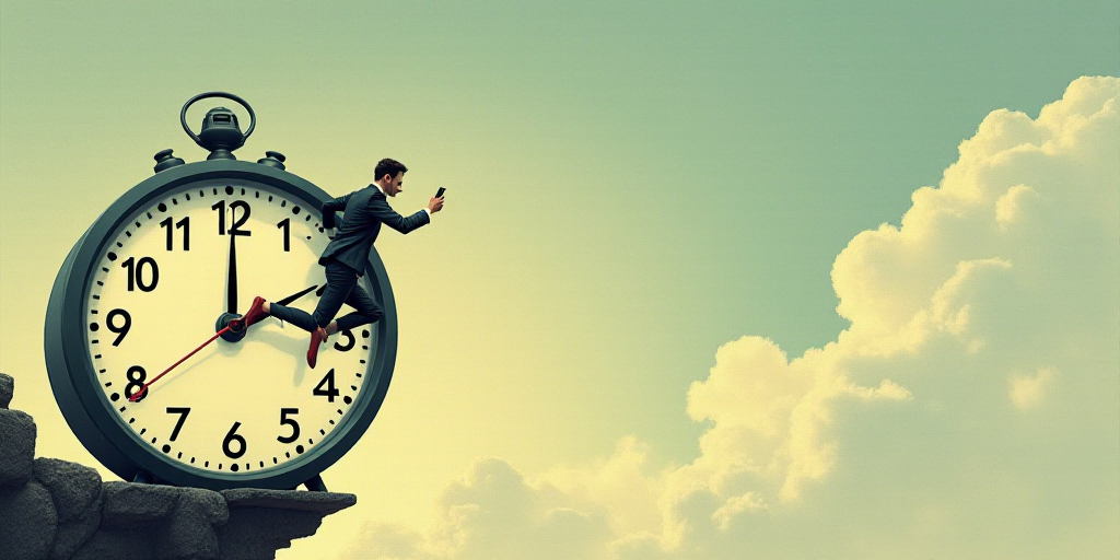 a man is running up the side of a clock to get to work on his phone and get back to work, Évariste