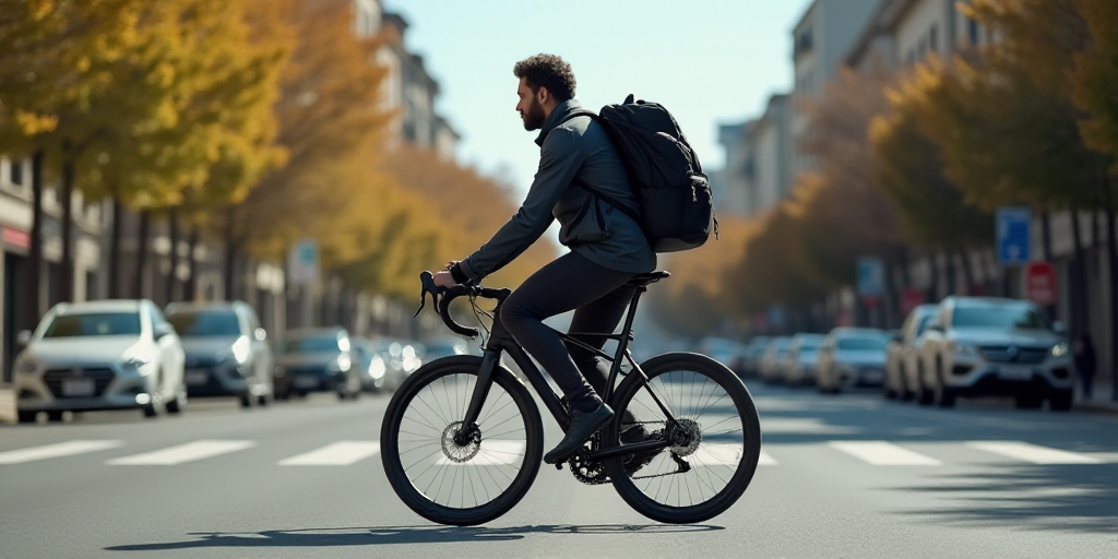 a man riding a bike down a street with a backpack on the back of it's back pack, Federico Uribe, hyp
