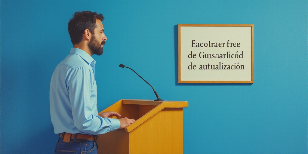 a man standing at a podium giving a speech in front of a blue wall with a sign that reads curso bier