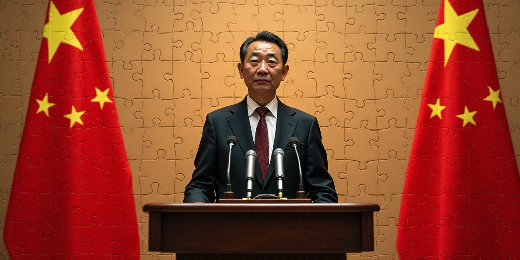 a man standing at a podium with a microphone in front of two flags and a microphone in front of him,