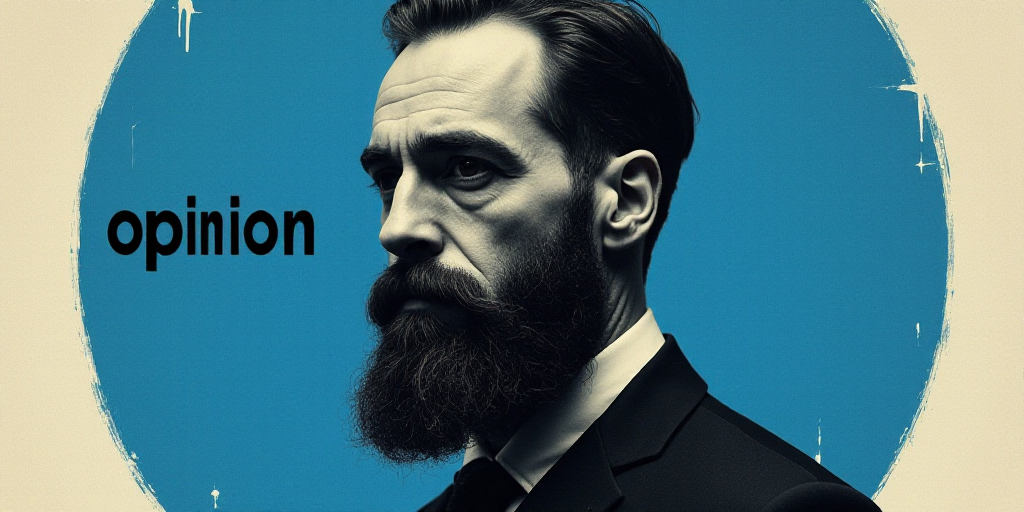 a man with a beard and a beard in a blue circle with the words,'opinion'on it, Barbara Longhi, horro