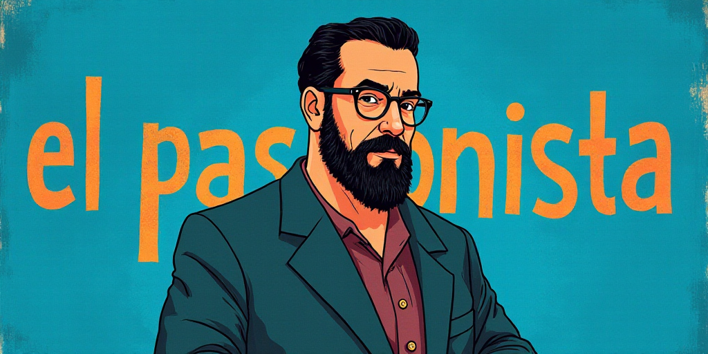 a man with a beard and glasses standing in front of a blue background with the words, el pasonista,