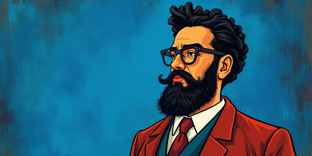 a man with a beard and glasses standing in front of a blue background with the words, el pasonista,