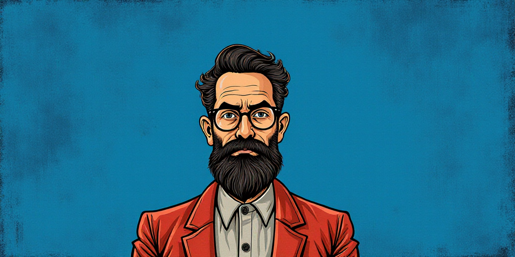 a man with a beard and glasses standing in front of a blue background with the words, el pasonista,