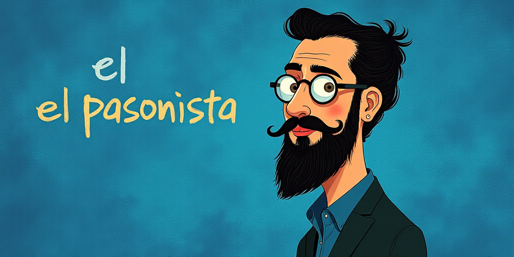 a man with a beard and glasses standing in front of a blue background with the words, el pasonista,