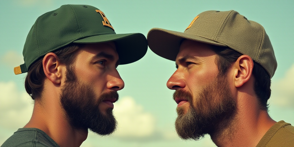 a man with a hat on and a man with a baseball cap on both of his heads and one with a hat on, Andrie
