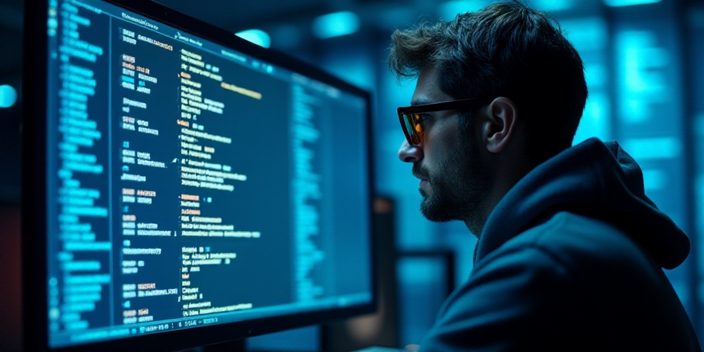 a man with a hoodie and sunglasses on in front of a computer screen with numbers on it and a blue ba