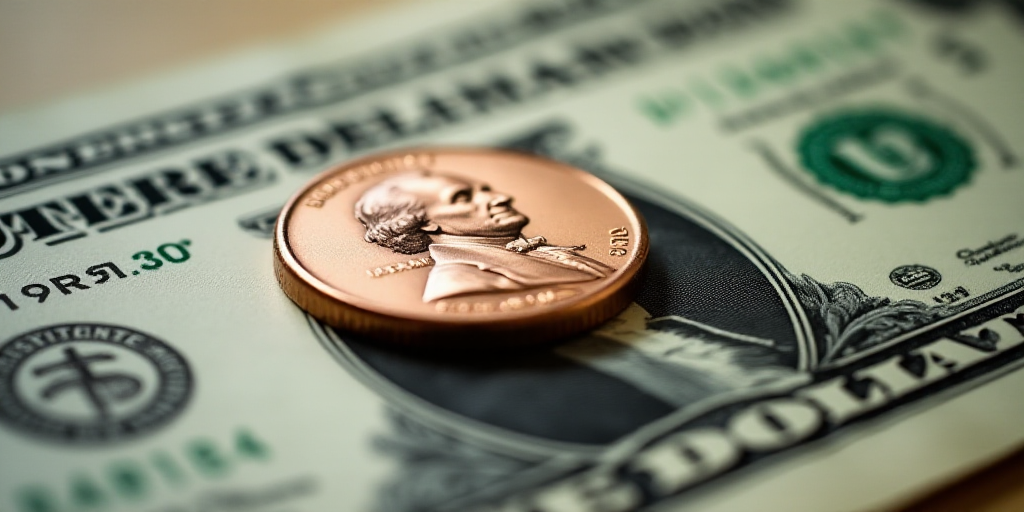 a one dollar bill with a penny on top of it, with the image of george washington on it, Charles Frem
