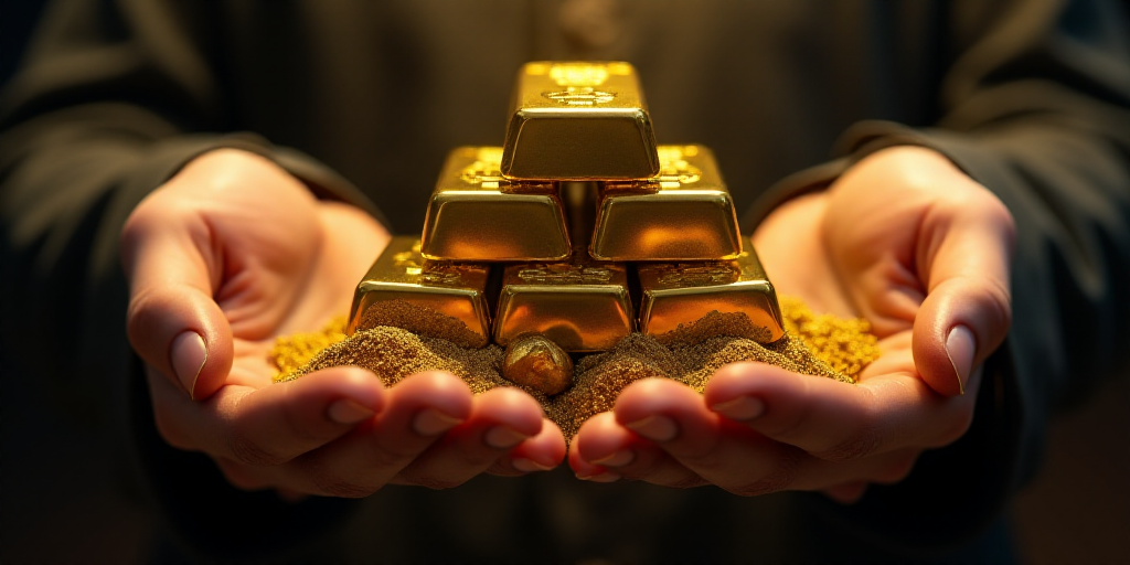 a person holding a pile of gold bars in their hands and a pile of gold bars in their other hand, Eng