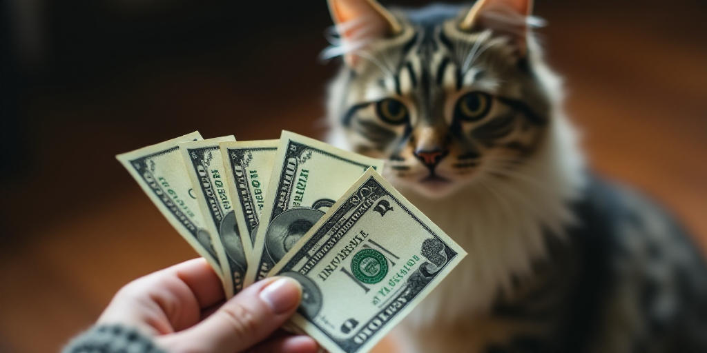 a person is holding a bunch of money in their hand and a cat is looking at it from the top, Benjamin