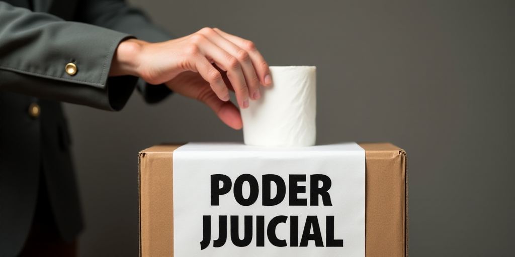 a person putting a paper towel on top of a box with a sign on it that says poder judicial, Carles De