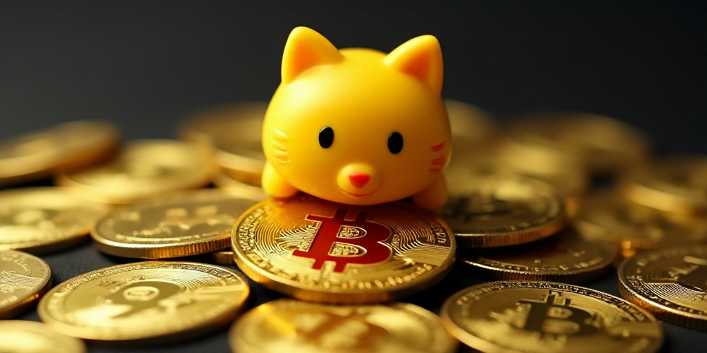 a pile of bitcoins with a yellow cat on top of them and a bitcoin on the bottom, Andries Stock, 16k,