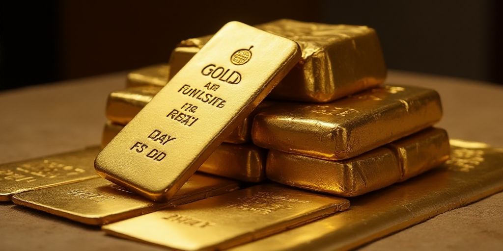 a pile of gold bars sitting next to each other on top of a table with a certificate on top of them,