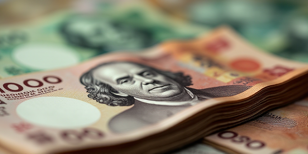 a pile of mexican currency with a lot of money in the background of the image is a pile of mexican c