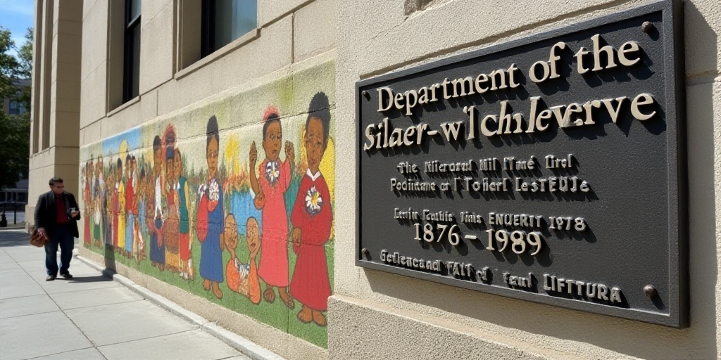 a plaque on the side of a building that says department of the federal reserve, 1876 - 1989 on it, D
