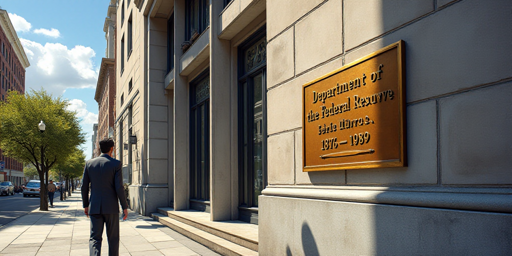 a plaque on the side of a building that says department of the federal reserve, 1876 - 1989 on it, D