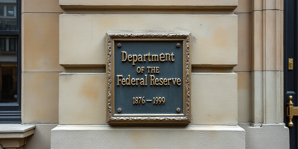 a plaque on the side of a building that says department of the federal reserve, 1876 - 1989 on it, D