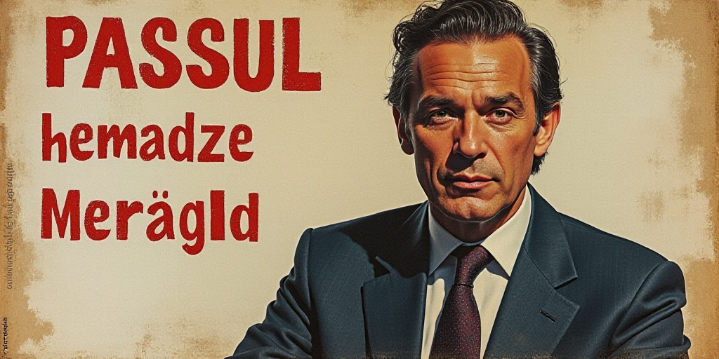 a poster with a picture of a man in a suit and tie on it, and the words,'passul hemadze meragld, Arn