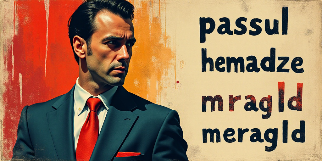a poster with a picture of a man in a suit and tie on it, and the words,'passul hemadze meragld, Arn