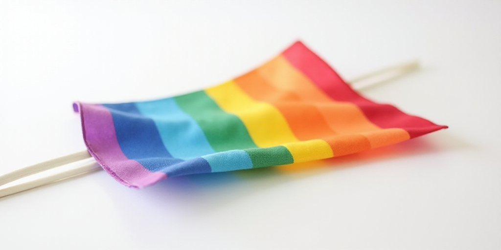 a rainbow flag is laying on a white surface with a white background and a white background with a ra