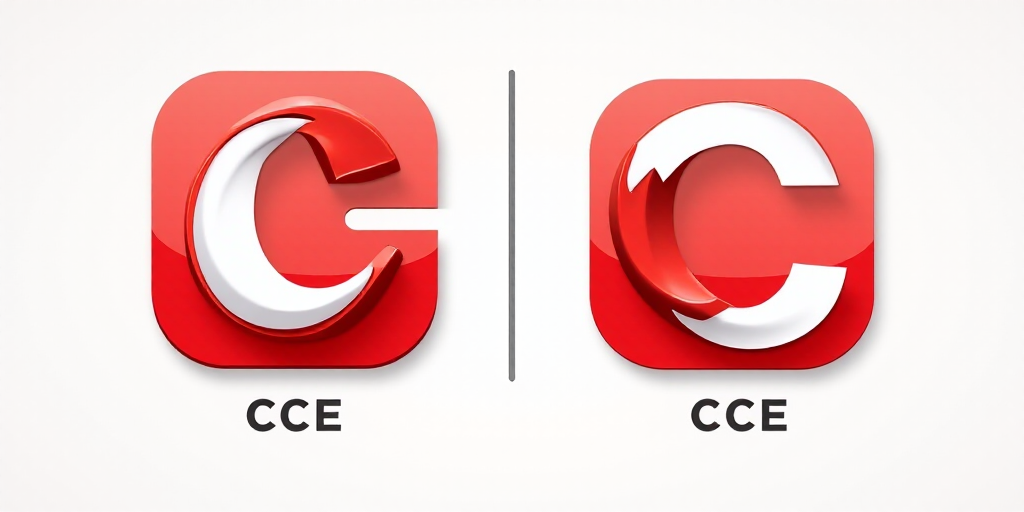 a red and white logo with the words cce on it's side and a red and white logo with the words cce on