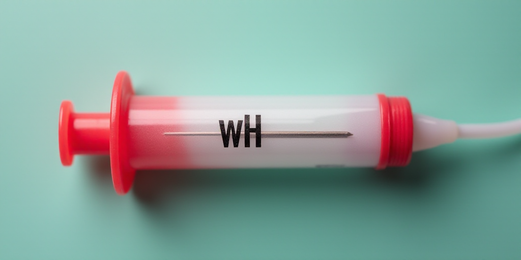 a red and white medical tube with the word wh on it and a needle in the middle of it, Évariste Vita