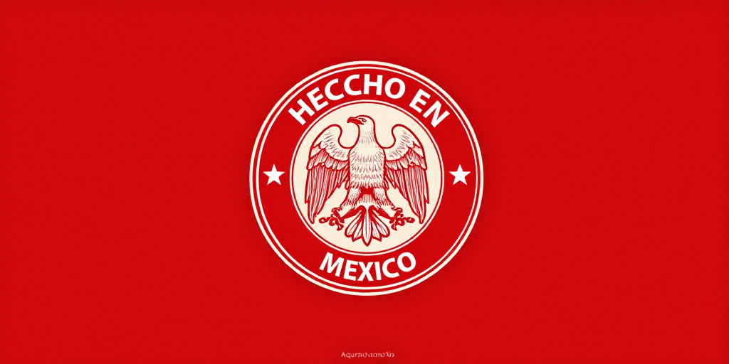 a red sign with a white eagle on it that says hecho en mexico on it and a red background, Aquirax Un