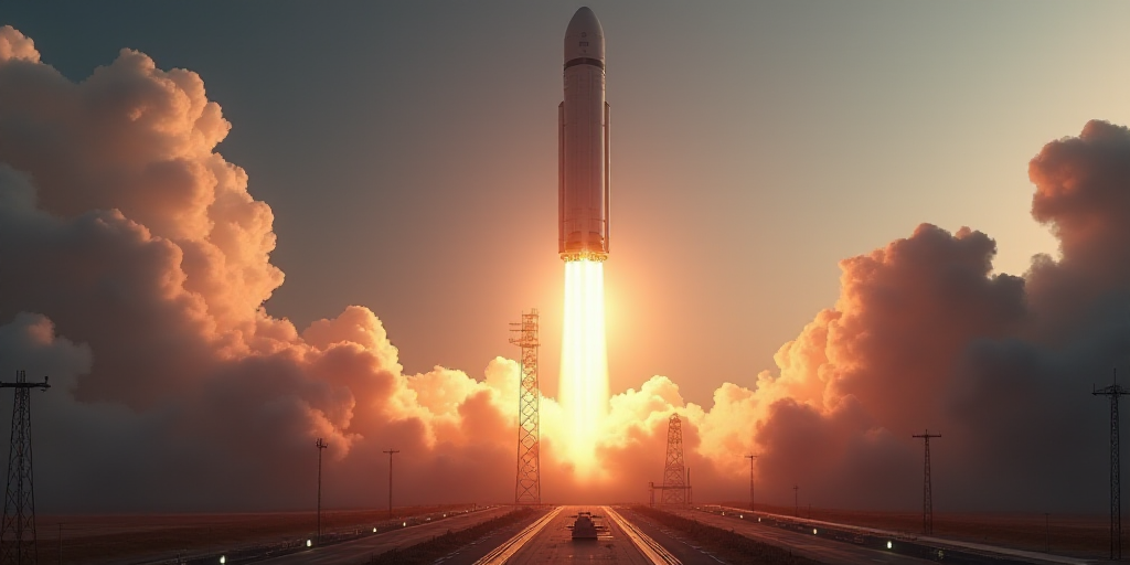 a rocket is being launched with smoke and smoke billowing out of it's back end and landing gear, And