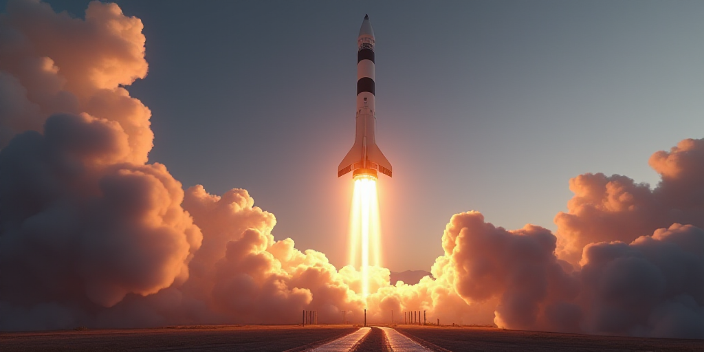 a rocket is being launched with smoke and smoke billowing out of it's back end and landing gear, And